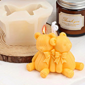 Mīļais lācis, svece, silikona veidne, savienota lāča ziepju sveķu ģipša veidne DIY šokolādes kūkas dekoru izgatavošanas komplekts, dāvana