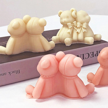 Гръб-до-гръб Lover Bear Candle Силиконова форма Bow Conjoined Bear Soap Resin Gips Mold DIY Chocolate Cake Decor Makeing Set Gift