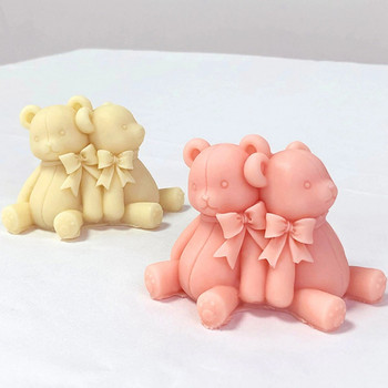 Гръб-до-гръб Lover Bear Candle Силиконова форма Bow Conjoined Bear Soap Resin Gips Mold DIY Chocolate Cake Decor Makeing Set Gift