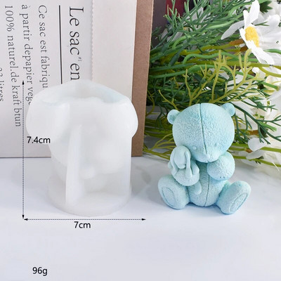 Mīļais lācis, svece, silikona veidne, savienota lāča ziepju sveķu ģipša veidne DIY šokolādes kūkas dekoru izgatavošanas komplekts, dāvana