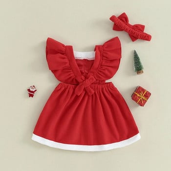 ma&baby 6M-4Y Коледа, малко дете, бебе, бебе, момичета, червена рокля, колан с волани, парти рокли на Дядо Коледа, лента за глава, момиче, коледни костюми D05