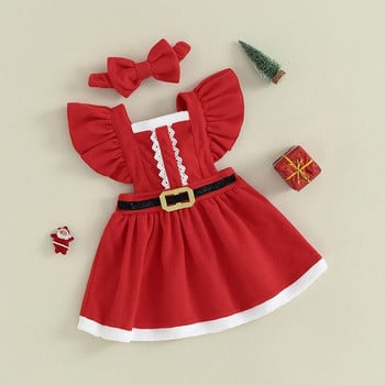ma&baby 6M-4Y Коледа, малко дете, бебе, бебе, момичета, червена рокля, колан с волани, парти рокли на Дядо Коледа, лента за глава, момиче, коледни костюми D05
