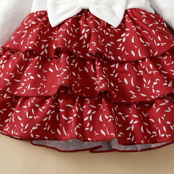 Φόρεμα με στάμπα για κοριτσάκια για μωρά Γλυκό μωρό με μακρυμάνικο βολάν φόρεμα συνονθύλευμα φθινοπωρινό βρεφικό φόρεμα πριγκίπισσας και κορδέλα
