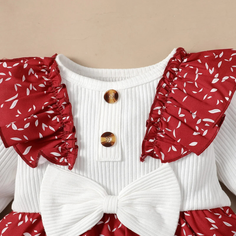 Mažylių mergaičių spausdinta suknelė Sweet Baby, ilgomis rankovėmis, raukiniai, rudeninė princesės suknelė ir galvos juosta