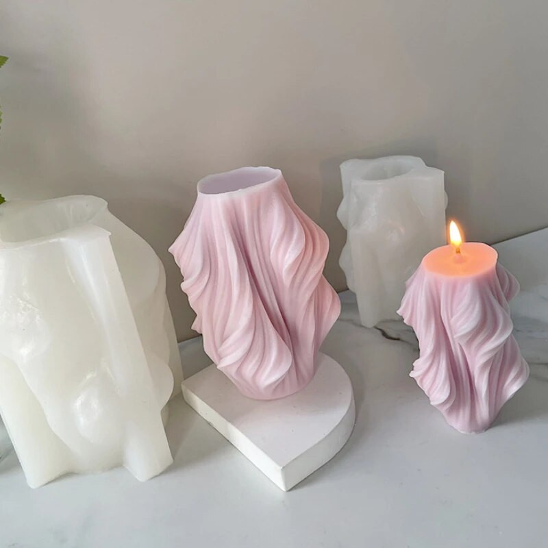 Bangos sukimosi kvapiosios žvakės silikoninės formos Geometrinės cilindrinės dervos gipso formos netaisyklingos juostelės kolonos formos žvakių gamyba
