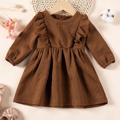 Rudens žiemos suknelė mažyliams 0-2 m ilgomis rankovėmis su raukiniais Princesės suknelė vaikams Madinga vaikiška laisvalaikio suknelė