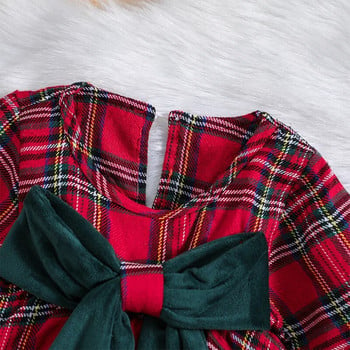 BeQeuewll Βρεφικά κοριτσάκια για Φθινόπωρο Χειμώνα Χριστουγεννιάτικο φόρεμα καρό στάμπα μακρυμάνικη φόρμα με φιόγκο για 0-18 μηνών