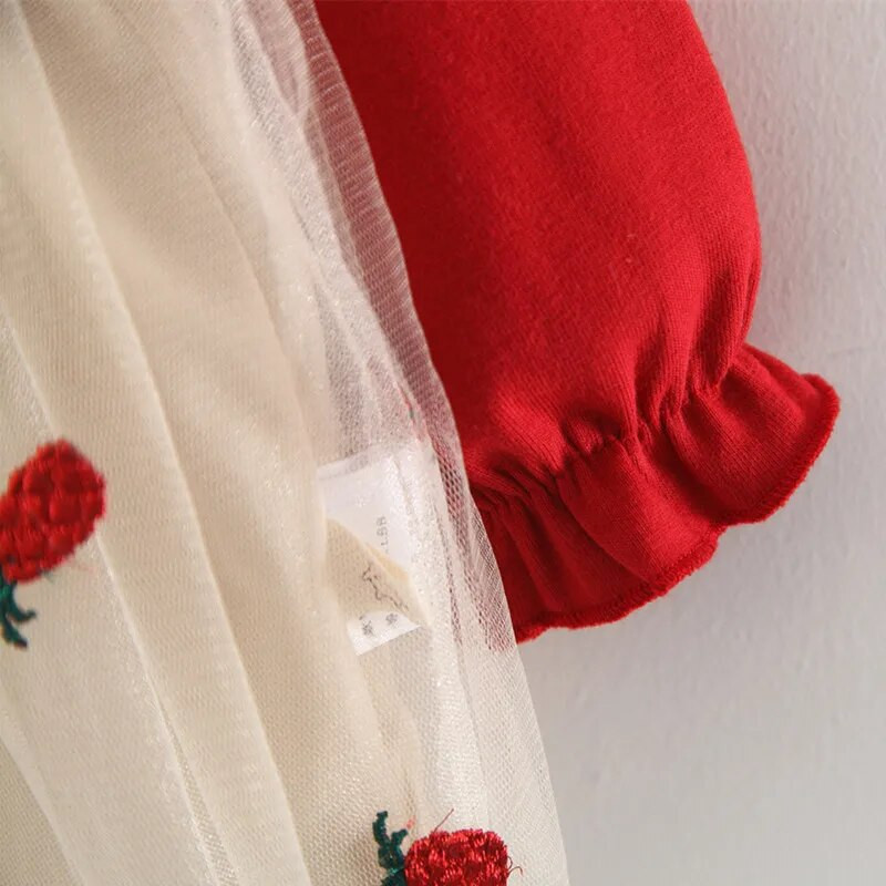 Lawadka 6M-3T Pavasarinės naujagimių suknelės mergaitei princesei nėriniai Pirmojo gimtadienio mergaičių vakarėlio suknelės Raudonos kūdikių aprangos rūbai 2023 m.