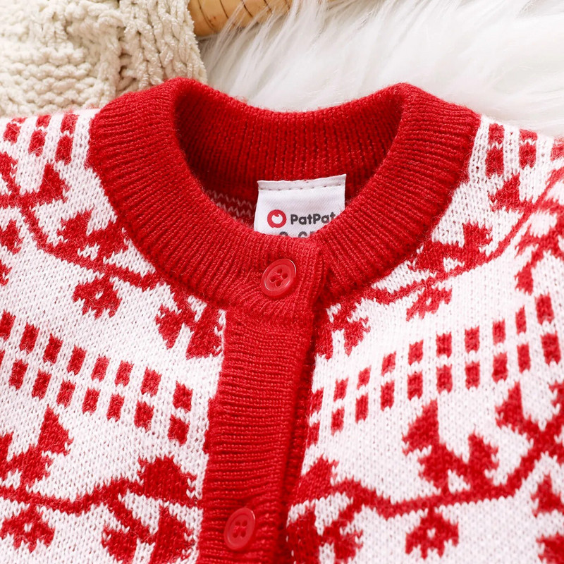 PatPat ziemassvētku meitenei ar visu rakstu sarkana džemperkleita ar garām piedurknēm ar pogu