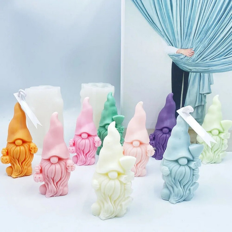 Ķirbju galvaskausa rūķa sveču izgatavošanas rīks Bārdains Ziemassvētku vecītis Ziepju apmetums Silikona veidne Helovīna šokolādes dekors Ziemassvētku dāvana