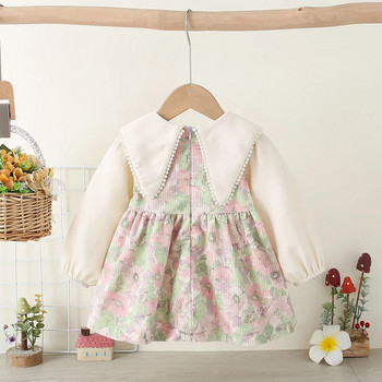 Φθινοπωρινό νεογέννητο παιδικό φόρεμα λουλούδι πόλο γιακάς μακρυμάνικο Παιδικό φόρεμα πριγκίπισσας μόδας δαντέλα για κορίτσια