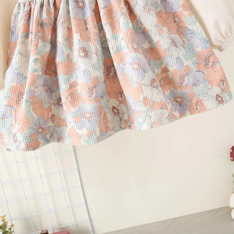 Rudens jaundzimušo bērnu kleita, puķu polo apkakle ar garām piedurknēm bērnu princešu kleita, modes mežģīņu apģērbs meitenēm