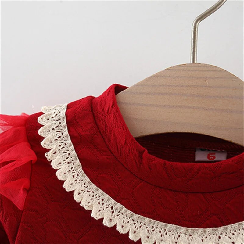 Φθινοπωρινό μωρό κορίτσι με μακρυμάνικο διχτυωτό φόρεμα δαντέλα φιόγκο Χαριτωμένο πάρτι παιδικά ρούχα μόδα Κορεατικό στυλ Παιδική στολή νηπίων 0 έως 3 ετών