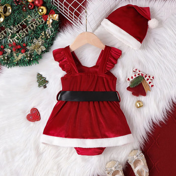 Χριστουγεννιάτικο νήπιο μωρό κοριτσάκι Φόρεμα με βελούδινη γούνα διακοσμητικό φόρεμα+σετ καπέλων Χριστουγεννιάτικες στολές πριγκίπισσα Υπέροχες πρωτοχρονιάτικες φόρμες Ρούχα 2 τμχ