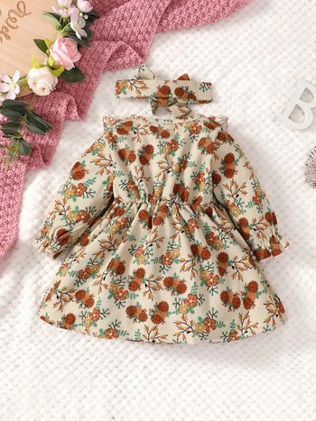 0-2 години новородени бебета момичета Пролет Есен Сладка рокля с дълги ръкави и кръгло деколте
