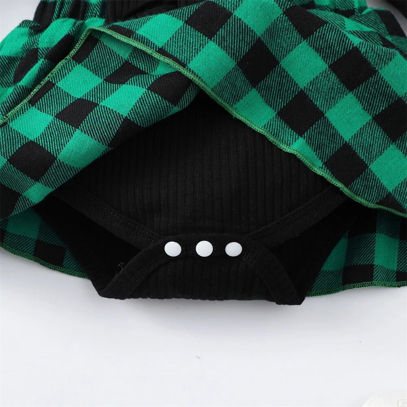 0–18 mėnesių naujagimio kalėdinė suknelė, lankas, ilgomis rankovėmis, languotas šliaužtinukas + galvos apdangalas Kūdikio gimtadienio vakarėliui rudens žiemos drabužiai