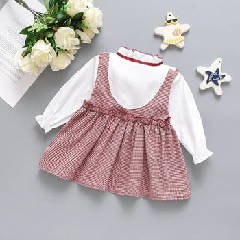 Βρεφικό φόρεμα για κοριτσάκι για άνοιξη και φθινόπωρο καρό μακρυμάνικο φόρεμα γιακάκι γιακάκι Παιδικά ρούχα δυτικού στυλ