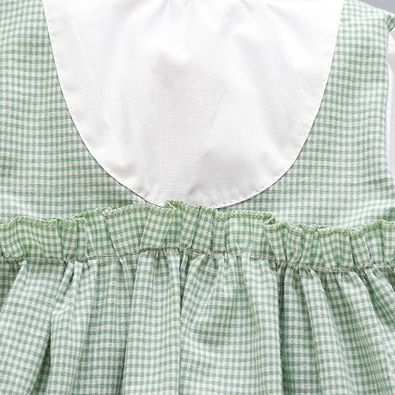 Pavasara un rudens meiteņu kleita ar garām piedurknēm, rūtaina, maza, stāvoša apkakle, zīdaiņu kleita Rietumu stila meiteņu bērnu apģērbi