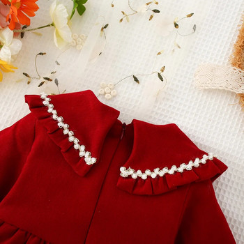 Βρεφικό φόρεμα με μακριά μανίκια φθινοπωρινό κόκκινο βαμβακερό φόρεμα μόδας Πριγκίπισσα γενεθλίων φόρεμα για παιδιά