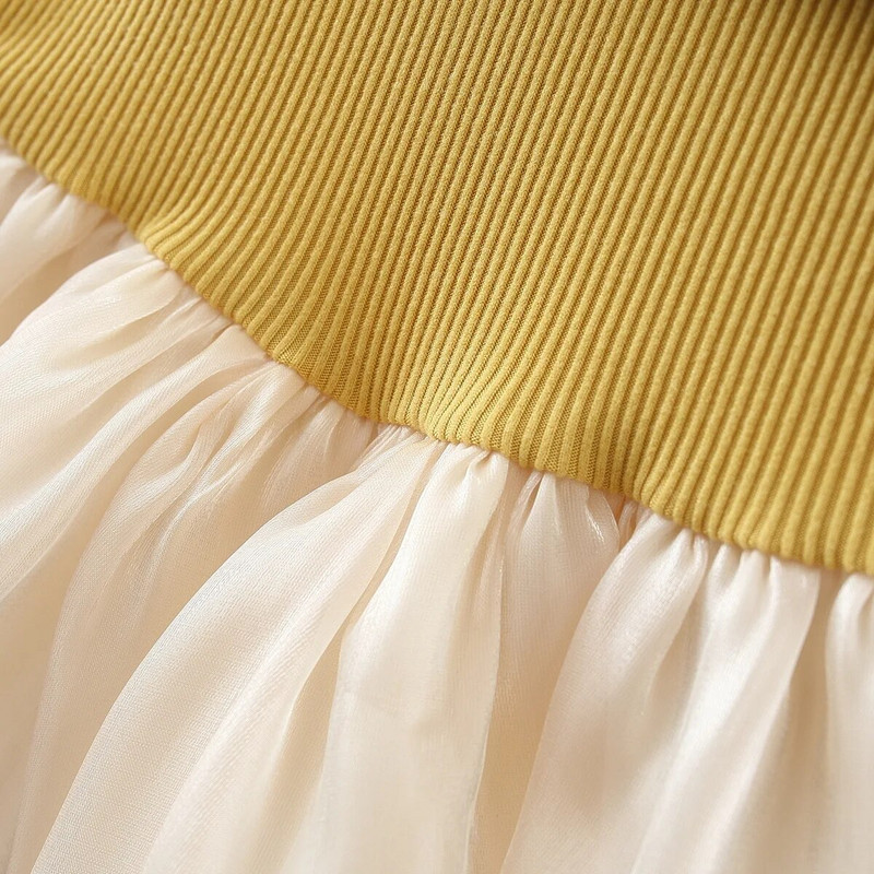 Rudens un ziemas jauna meiteņu kleita ar garām piedurknēm Bērnu maza apaļa kakla kleita ar ziedu 3D dekoratīvu splice princeses kleitu