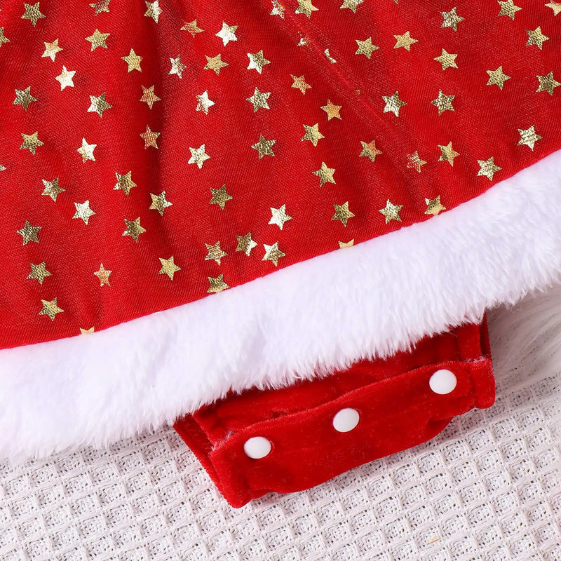 Ziemassvētki jaundzimušo meiteņu apģērbi samta rombītis 3 612 18 mēneši ziemas mirdzoša kleita zvaigznes apģērbs