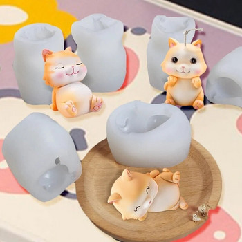 3D усмихната котешка силиконова форма за свещи Направи си сам карикатура на котка гипсова занаятчийска смола Комплект за правене на сапун Ръчно изработен шоколадов лед CakeTools