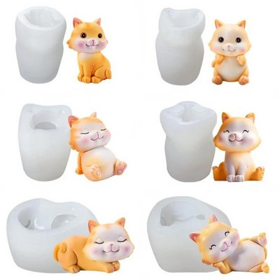3D усмихната котешка силиконова форма за свещи Направи си сам карикатура на котка гипсова занаятчийска смола Комплект за правене на сапун Ръчно изработен шоколадов лед CakeTools