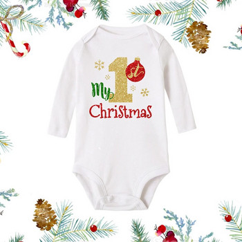 Το πρώτο μου χριστουγεννιάτικο νεογέννητο μωρό Λευκό μακρυμάνικο Romper Cartoon Snowman Print Στολή Βρεφικής Βάπτισης Κορμάκι Ρούχα Χριστουγεννιάτικο δώρο
