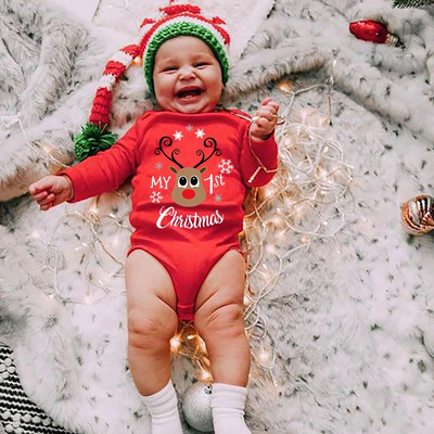 My First Christmas New Born Baby Bodysuits Clothes Ropa Toddler Girl Red Long Short Romper Гащеризон Коледни подаръци