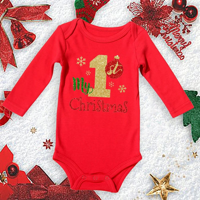 My First Christmas New Born Baby Bodysuits Clothes Ropa Toddler Girl Red Long Short Romper Гащеризон Коледни подаръци