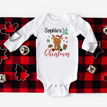 Baby First Christmas Bodysuits Персонализирано персонализирано име Гащеризон за новородени Момчета Момичета Дрехи с дълъг ръкав Коледно парти Облекло за бебета
