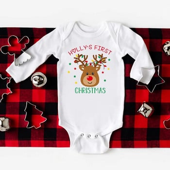 Baby First Christmas Bodysuits Персонализирано персонализирано име Гащеризон за новородени Момчета Момичета Дрехи с дълъг ръкав Коледно парти Облекло за бебета