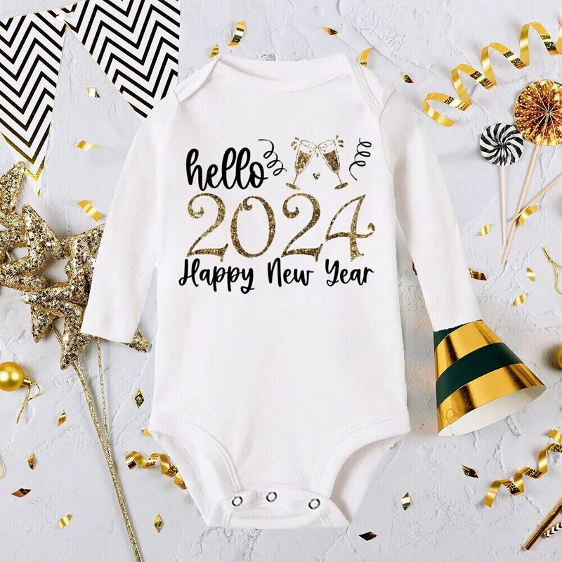 Labdien, 2024. gada mazuļa bodijs zīdaiņu jaungada romāns, zēni, meitenes, apģērbi, jaungada ballīte, dāvana, tērpi mazuļiem, rotaļu tērpi mazuļiem ar garām piedurknēm
