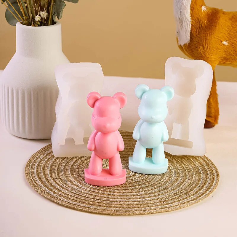 3D Violent Bear Silikona sveces veidne Diy stāvoša maska Lācis šokolādes ledus kubiņš cepšanas veidnes Roku darbs ziepju ģipša sveķu amatniecība
