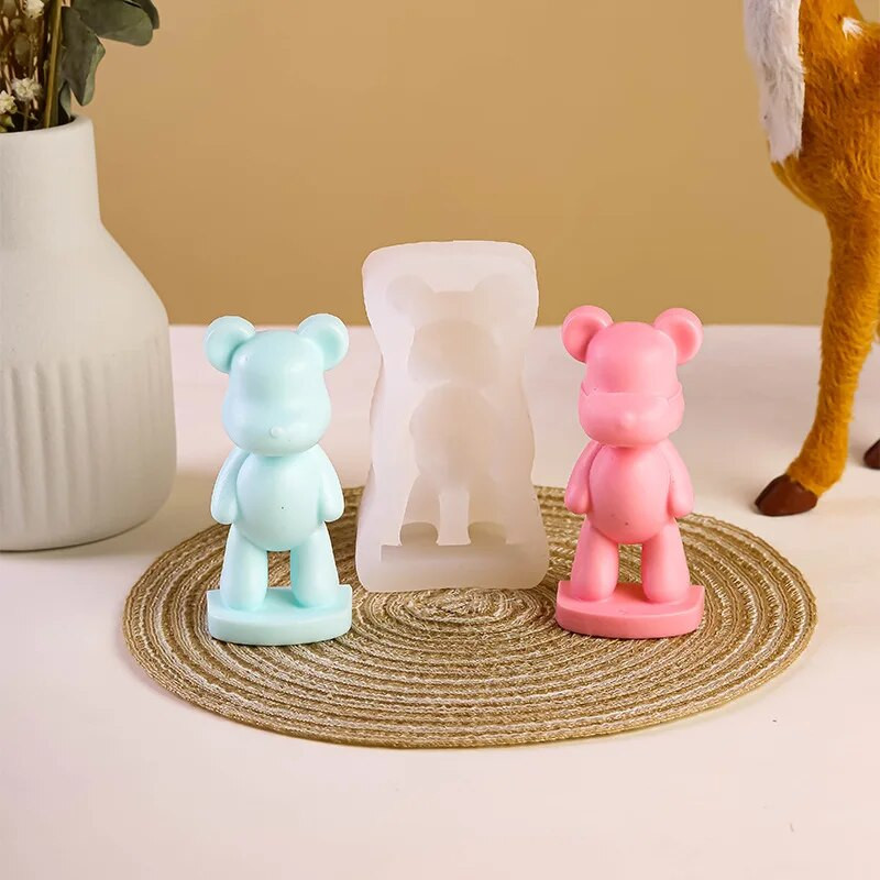3D Violent Bear Silikona sveces veidne Diy stāvoša maska Lācis šokolādes ledus kubiņš cepšanas veidnes Roku darbs ziepju ģipša sveķu amatniecība