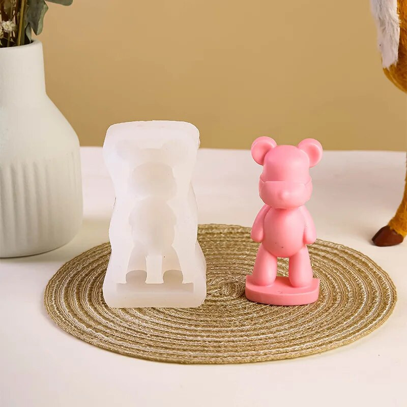 3D Violent Bear Silikona sveces veidne Diy stāvoša maska Lācis šokolādes ledus kubiņš cepšanas veidnes Roku darbs ziepju ģipša sveķu amatniecība