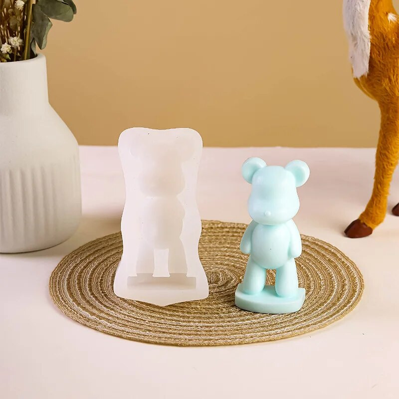 3D Violent Bear Silikona sveces veidne Diy stāvoša maska Lācis šokolādes ledus kubiņš cepšanas veidnes Roku darbs ziepju ģipša sveķu amatniecība
