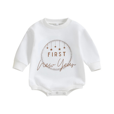 2024. gads, 0–18 M zīdaiņa jaungada rotaļu tērps ar burtu apdruku ar apaļu kaklu, garām piedurknēm, džemperi, mazuļu apģērbi
