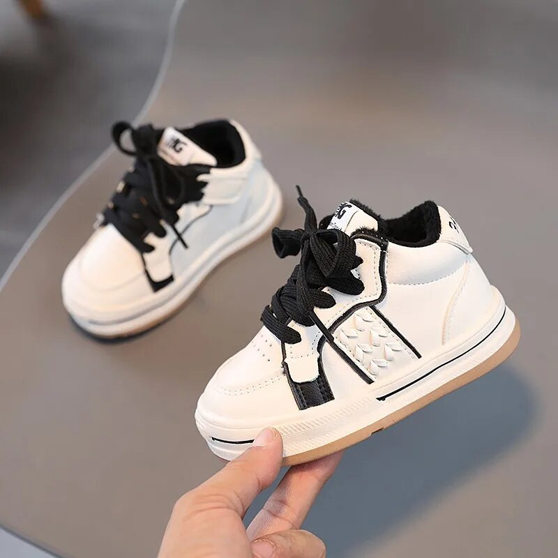 Ziemas bērniem siltas ādas ikdienas sporta kurpes Maziem zēniem meitenes sporta apavi bērniem pastaigu apavi 3 4 5 6 gadi balti slidu apavi