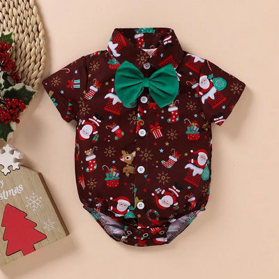 Ziemassvētku jauna stila Harley 2023. gada bērnu puika, izskatīgs tauriņš ar īsām piedurknēm Ziemassvētku vecīša kombinezons ar apdruku