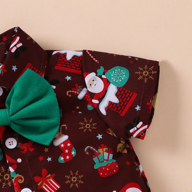 Ziemassvētku jauna stila Harley 2023. gada bērnu puika, izskatīgs tauriņš ar īsām piedurknēm Ziemassvētku vecīša kombinezons ar apdruku