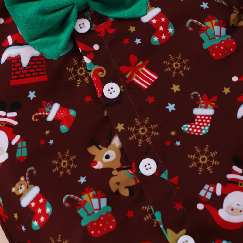 Ziemassvētku jauna stila Harley 2023. gada bērnu puika, izskatīgs tauriņš ar īsām piedurknēm Ziemassvētku vecīša kombinezons ar apdruku