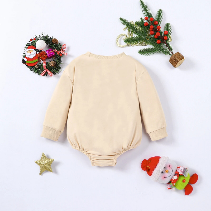 1 DB karácsonyi baba kerek nyakú, hosszú ujjú karikatúra levélnyomat háromszög egyforma babaruházat bodyk Onesie