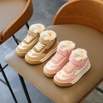 Памучни обувки за момчета Зима 2023 г. нови поларени детски спортни обувки големи деца топли момчета две обувки от памучен борд
