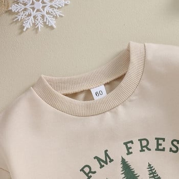 Baby Christmas Romper Μακρυμάνικο Crew λαιμόκοψη γράμματα Tree print Φθινοπωρινό κορμάκι Ρούχα για κορίτσια Αγόρια