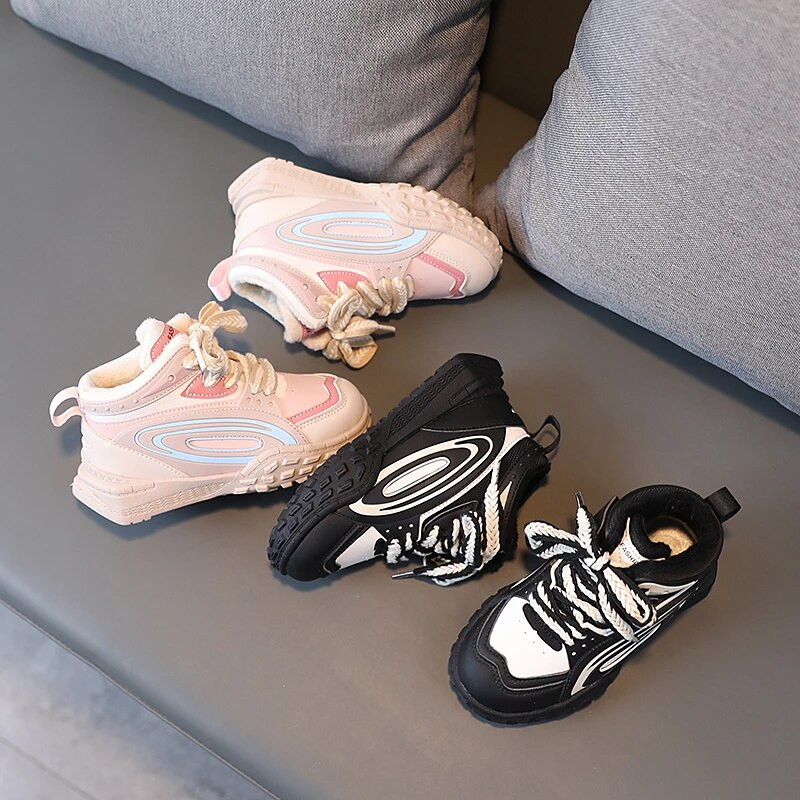 Bērniem Siltas samta kuplas kedas Maziem bērniem Meitenēm Zēniem Neslīdoši sporta apavi bērniem ar biezu dibenu tenisa ikdienas apavi 6-16G ziema
