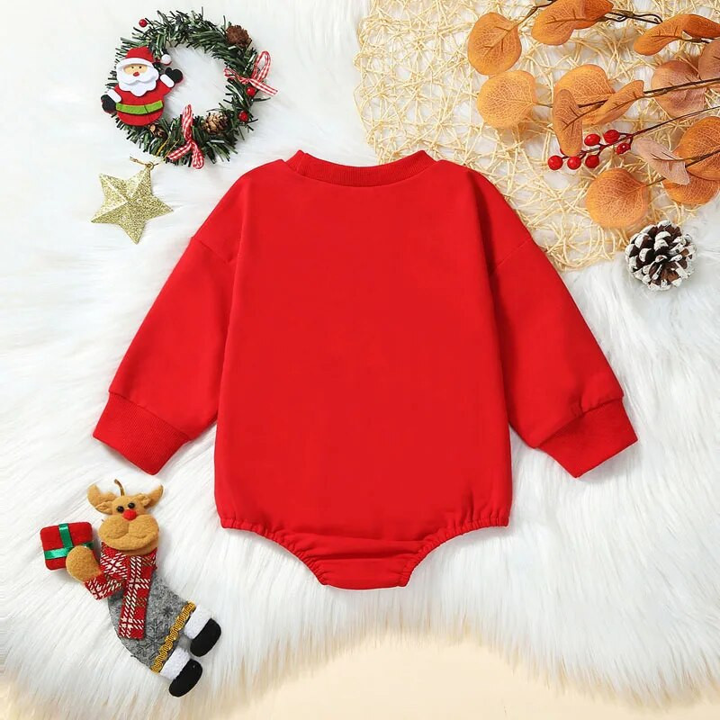Kūdikių kalėdinis šliaužtinukas ilgomis rankovėmis su kaklo raidėmis spausdinti rudeniniai kostiumai, drabužiai mergaitėms, berniukams