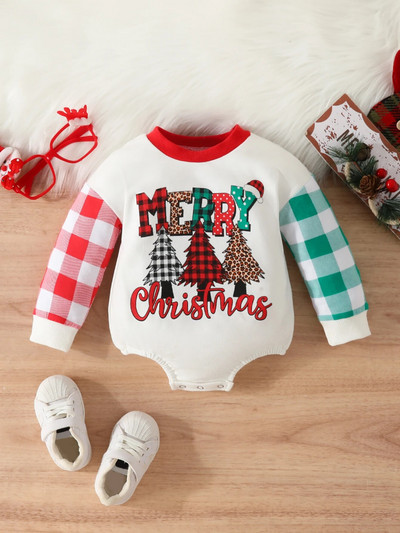 1 ΤΕΜ. Χριστουγεννιάτικο μωρό Χειμερινό στρογγυλό λαιμό μακρυμάνικο γράμμα κινουμένων σχεδίων Χριστουγεννιάτικο στοιχείο εκτύπωσης Βρεφικά ρούχα φορμάκια Onesie