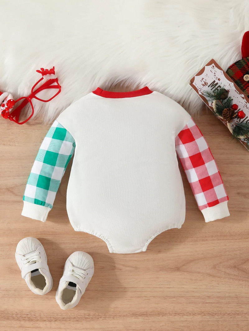1 ΤΕΜ. Χριστουγεννιάτικο μωρό Χειμερινό στρογγυλό λαιμό μακρυμάνικο γράμμα κινουμένων σχεδίων Χριστουγεννιάτικο στοιχείο εκτύπωσης Βρεφικά ρούχα φορμάκια Onesie