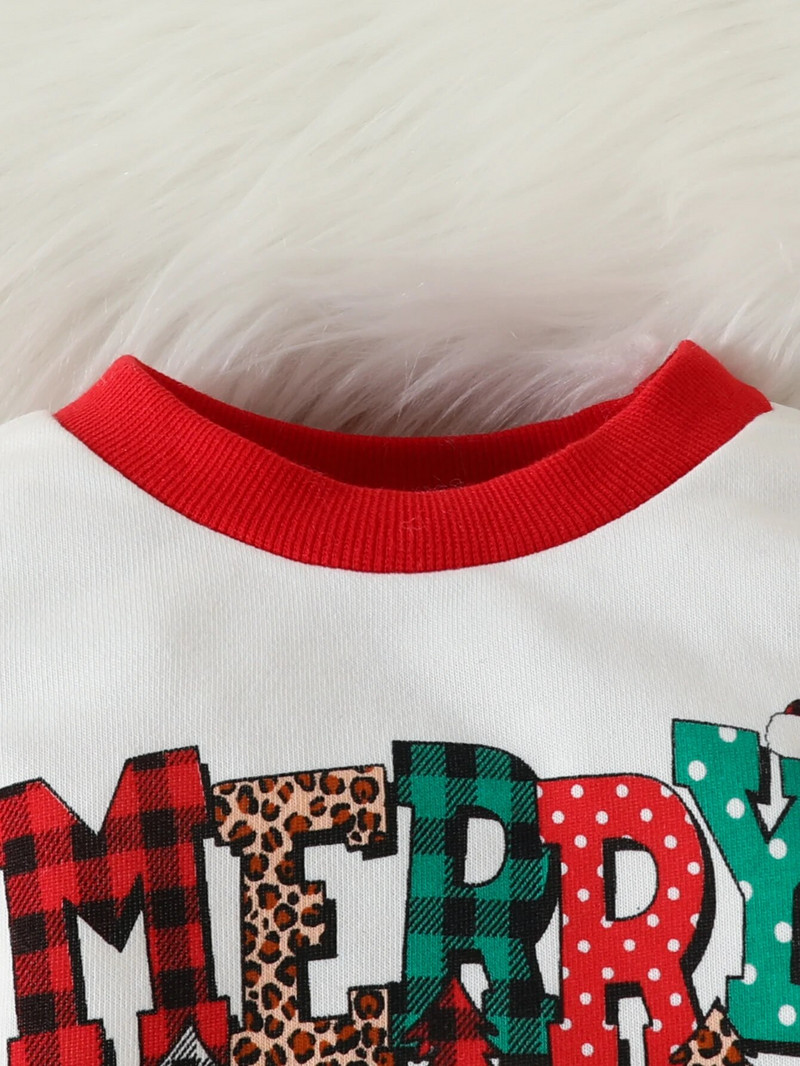 1 ΤΕΜ. Χριστουγεννιάτικο μωρό Χειμερινό στρογγυλό λαιμό μακρυμάνικο γράμμα κινουμένων σχεδίων Χριστουγεννιάτικο στοιχείο εκτύπωσης Βρεφικά ρούχα φορμάκια Onesie